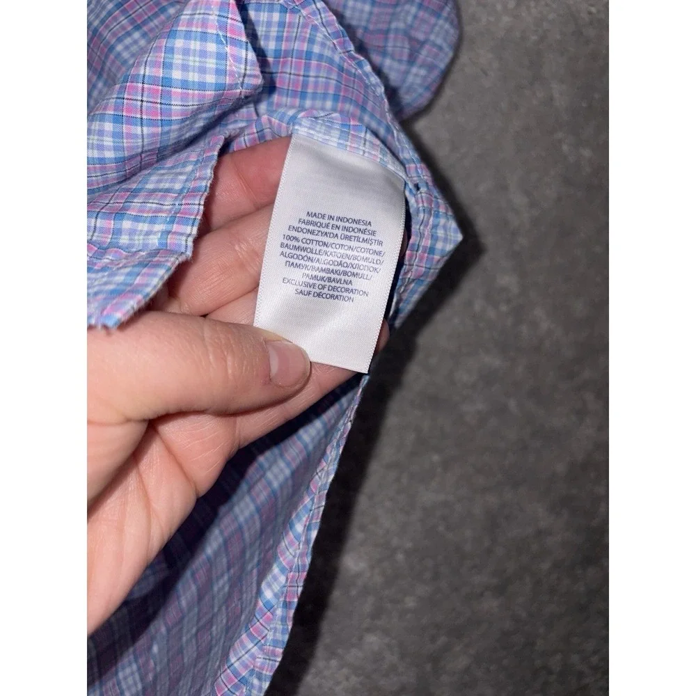 ralph lauren boys large 14-16 blue pink plaid long sleeve‎ button up